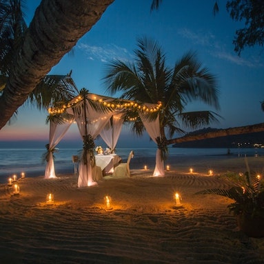 Romantic dinner tent on a beach